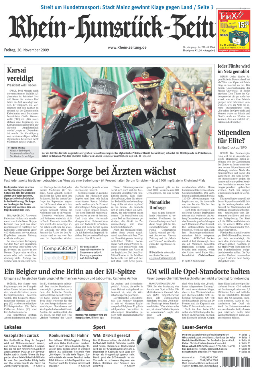 Rhein-Hunsrück-Zeitung vom Freitag, 20.11.2009
