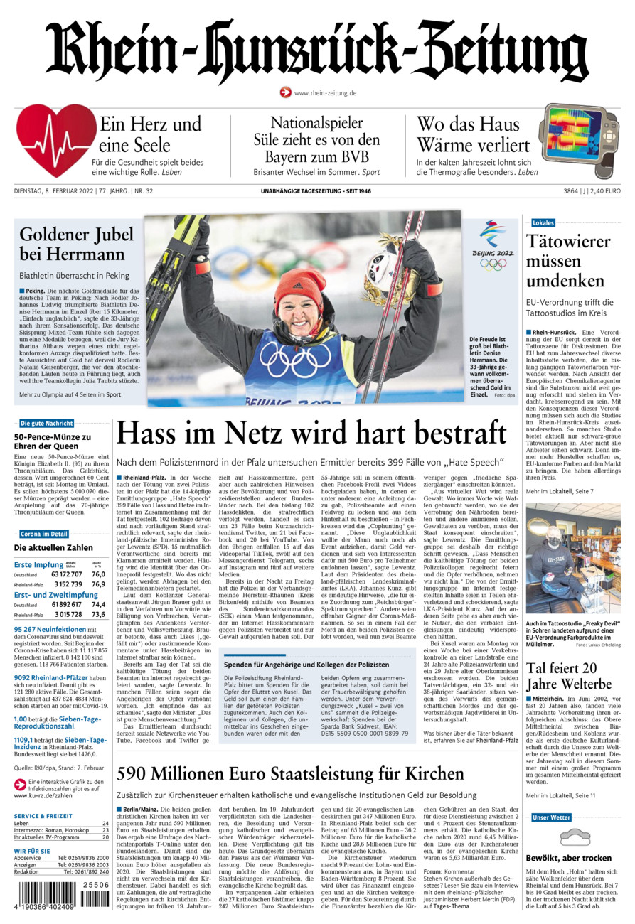 Rhein-Hunsrück-Zeitung vom Dienstag, 08.02.2022