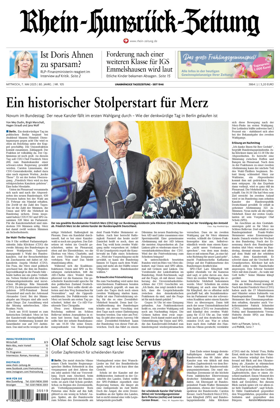 Rhein-Hunsrück-Zeitung vom Mittwoch, 07.05.2025