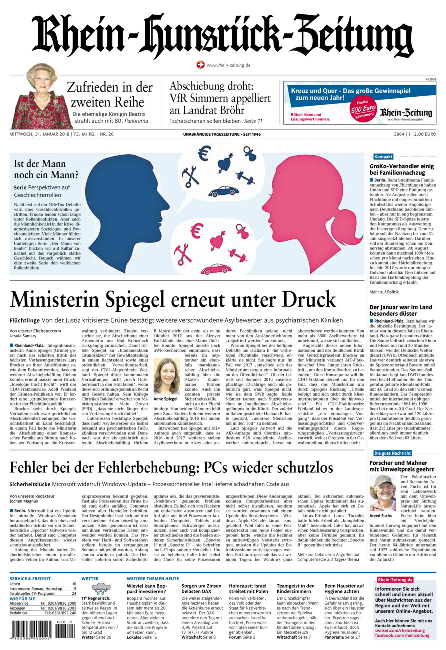 Rhein-Hunsrück-Zeitung vom Mittwoch, 31.01.2018
