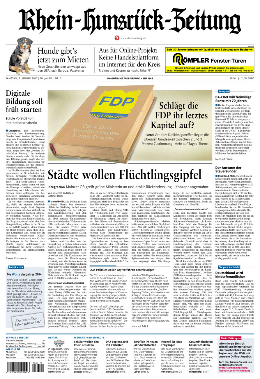 Rhein-Hunsrück-Zeitung vom Samstag, 03.01.2015