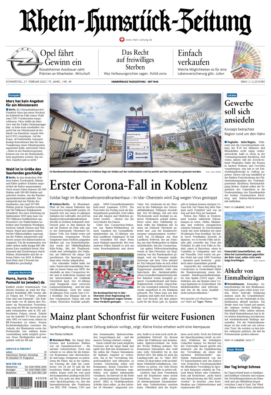 Rhein-Hunsrück-Zeitung vom Donnerstag, 27.02.2020