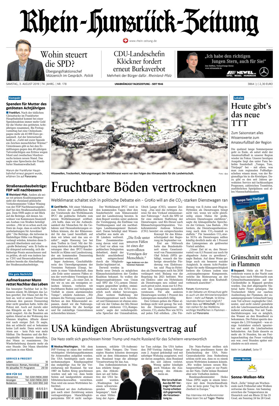Rhein-Hunsrück-Zeitung vom Samstag, 03.08.2019