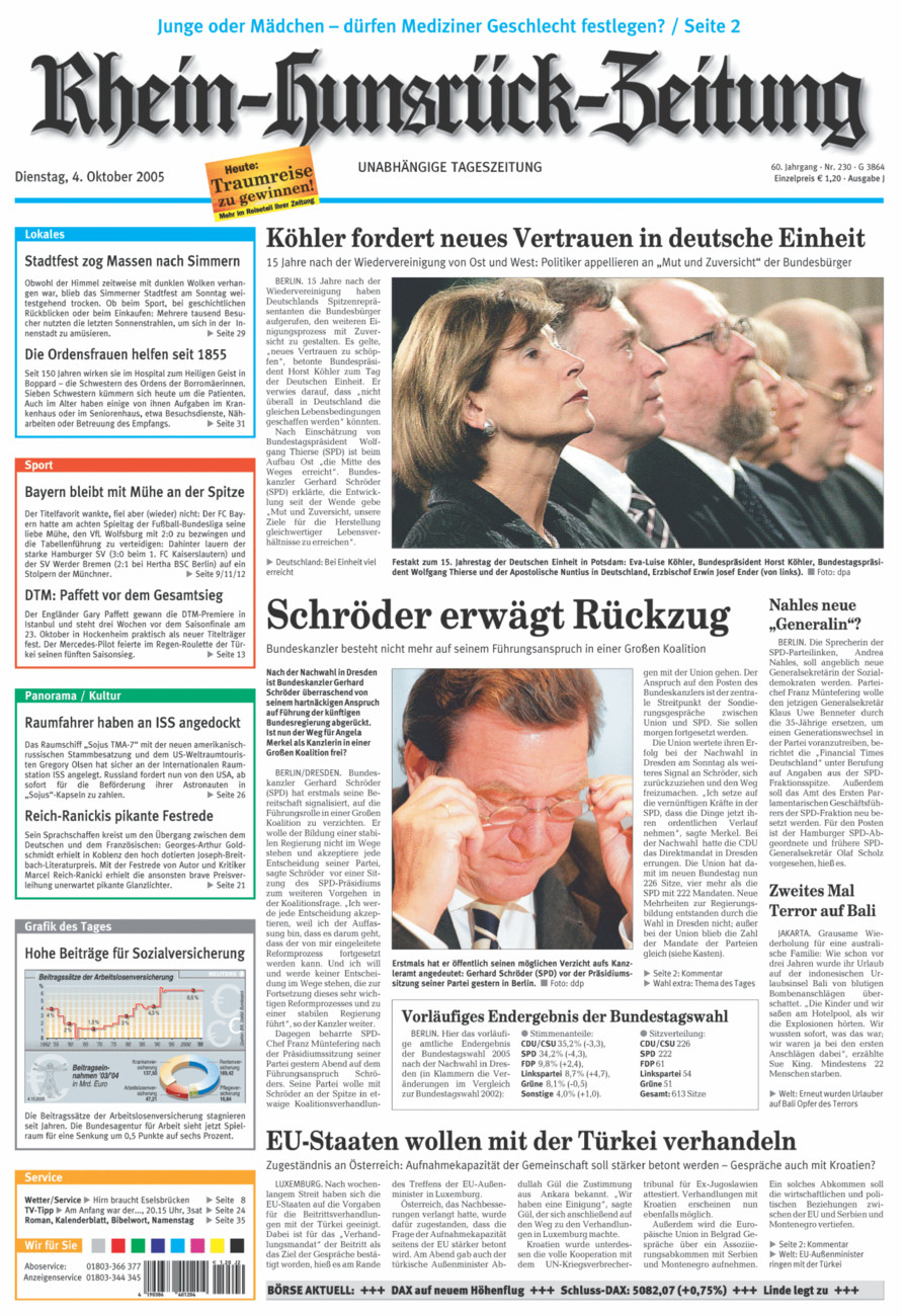 Rhein-Hunsrück-Zeitung vom Dienstag, 04.10.2005