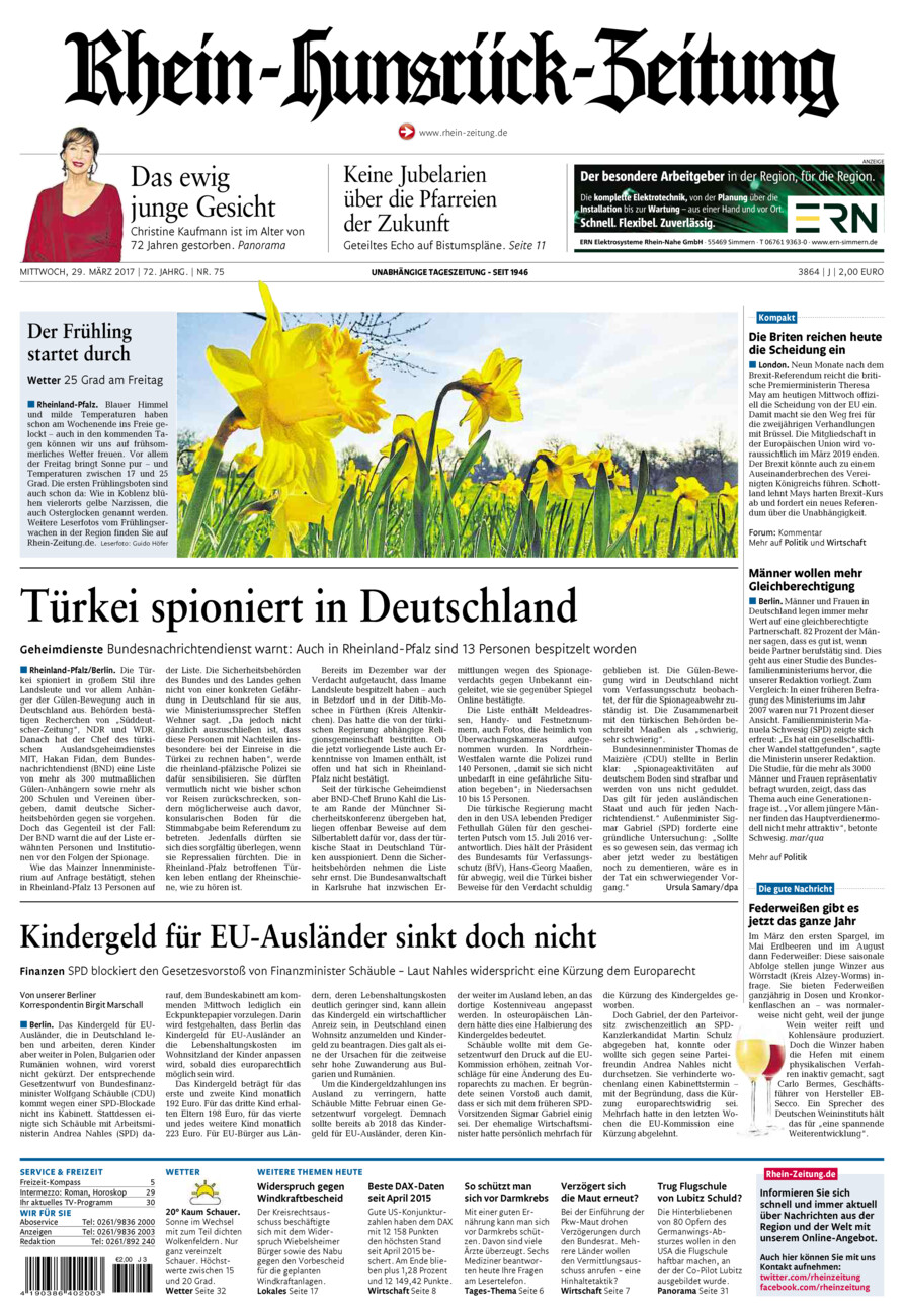 Rhein-Hunsrück-Zeitung vom Mittwoch, 29.03.2017