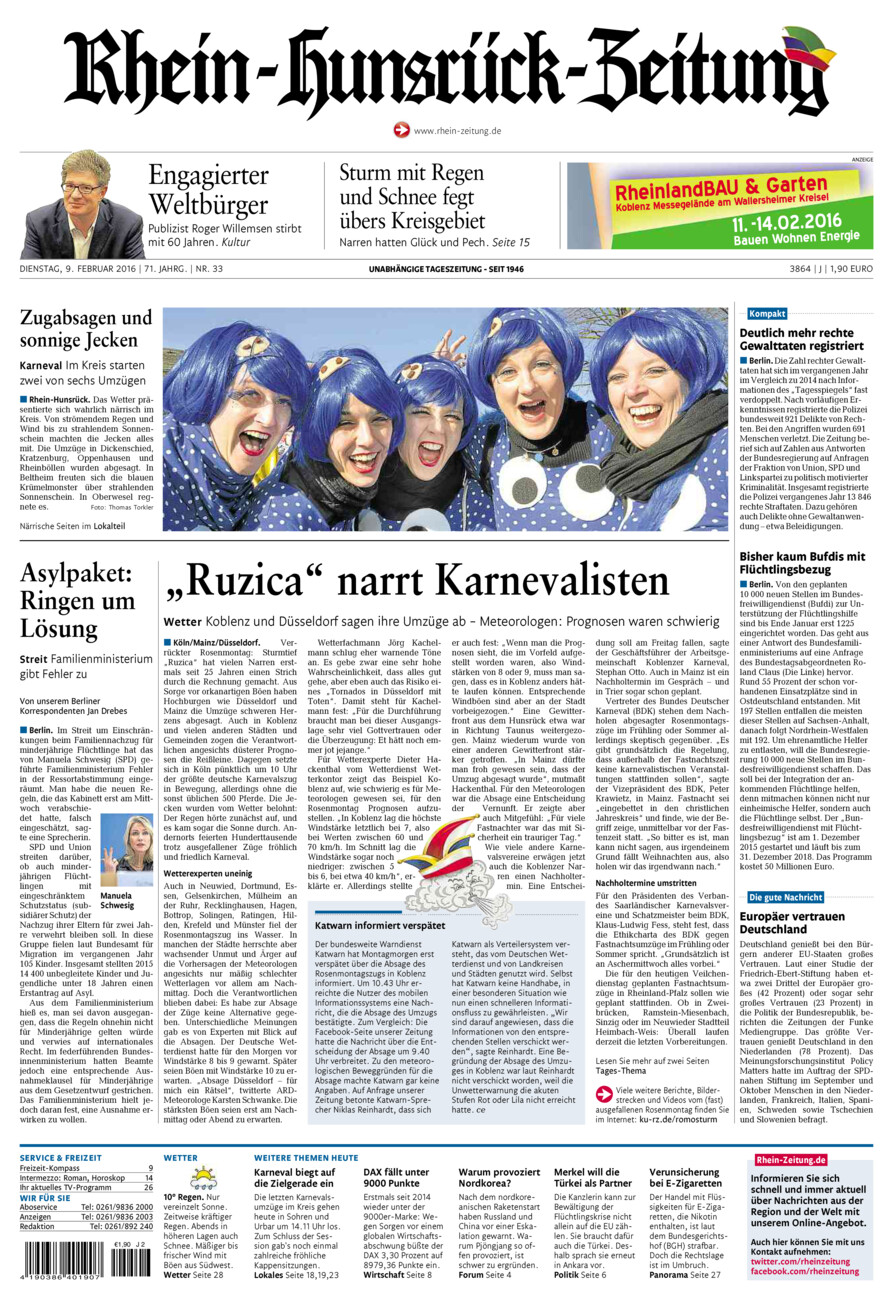 Rhein-Hunsrück-Zeitung vom Dienstag, 09.02.2016