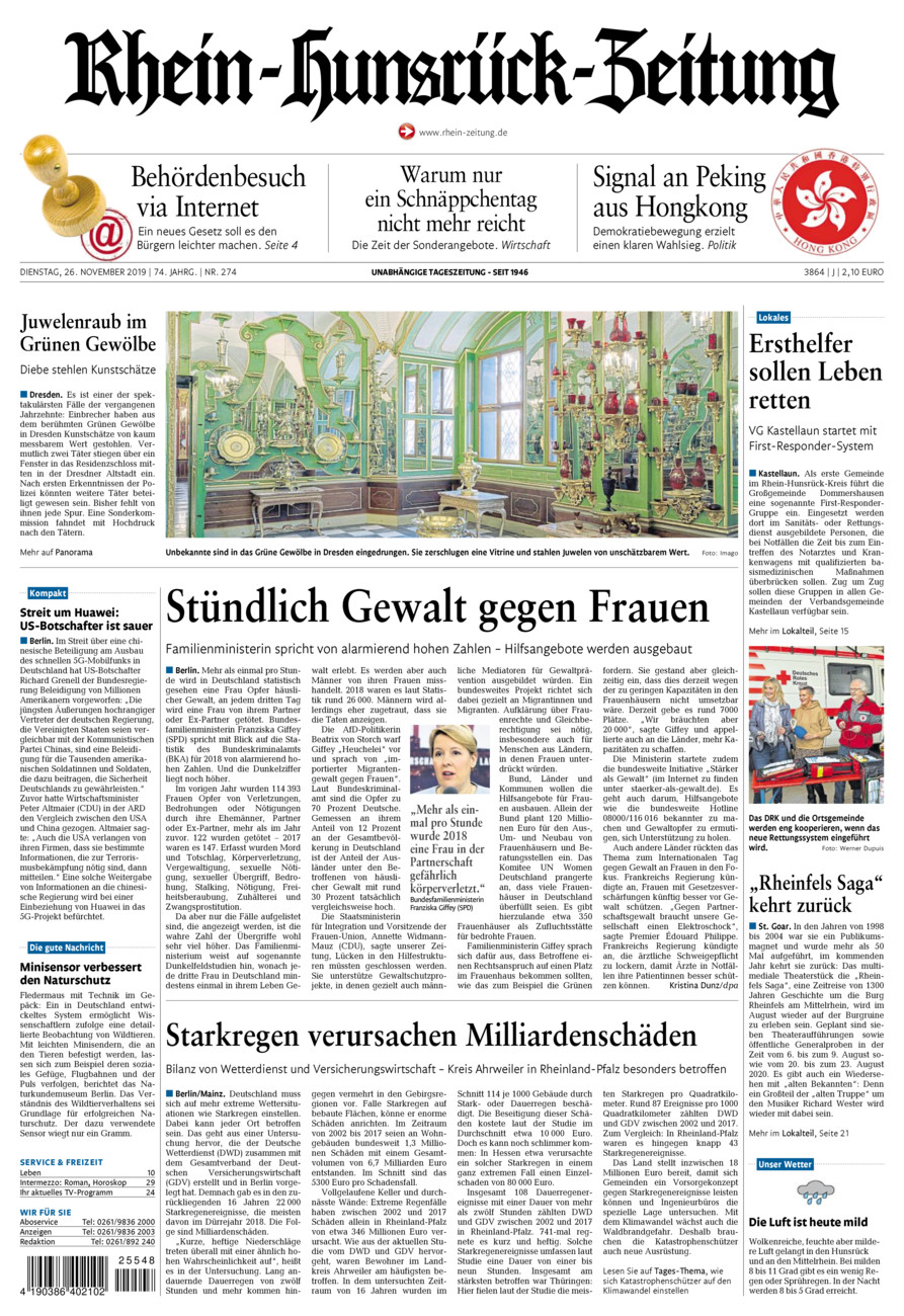 Rhein-Hunsrück-Zeitung vom Dienstag, 26.11.2019