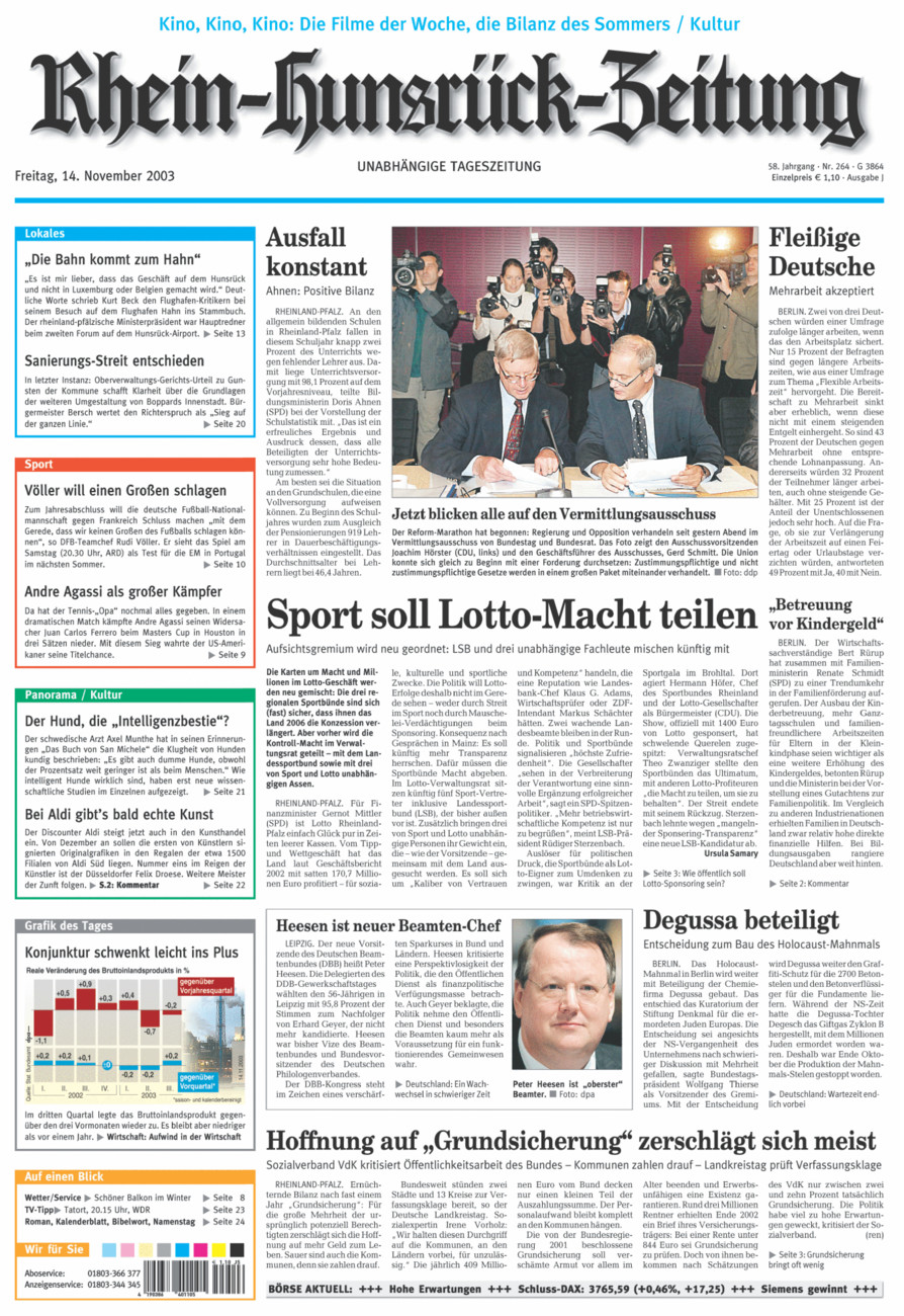 Rhein-Hunsrück-Zeitung vom Freitag, 14.11.2003