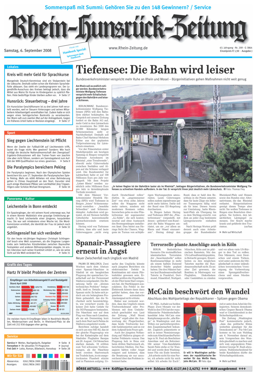 Rhein-Hunsrück-Zeitung vom Samstag, 06.09.2008