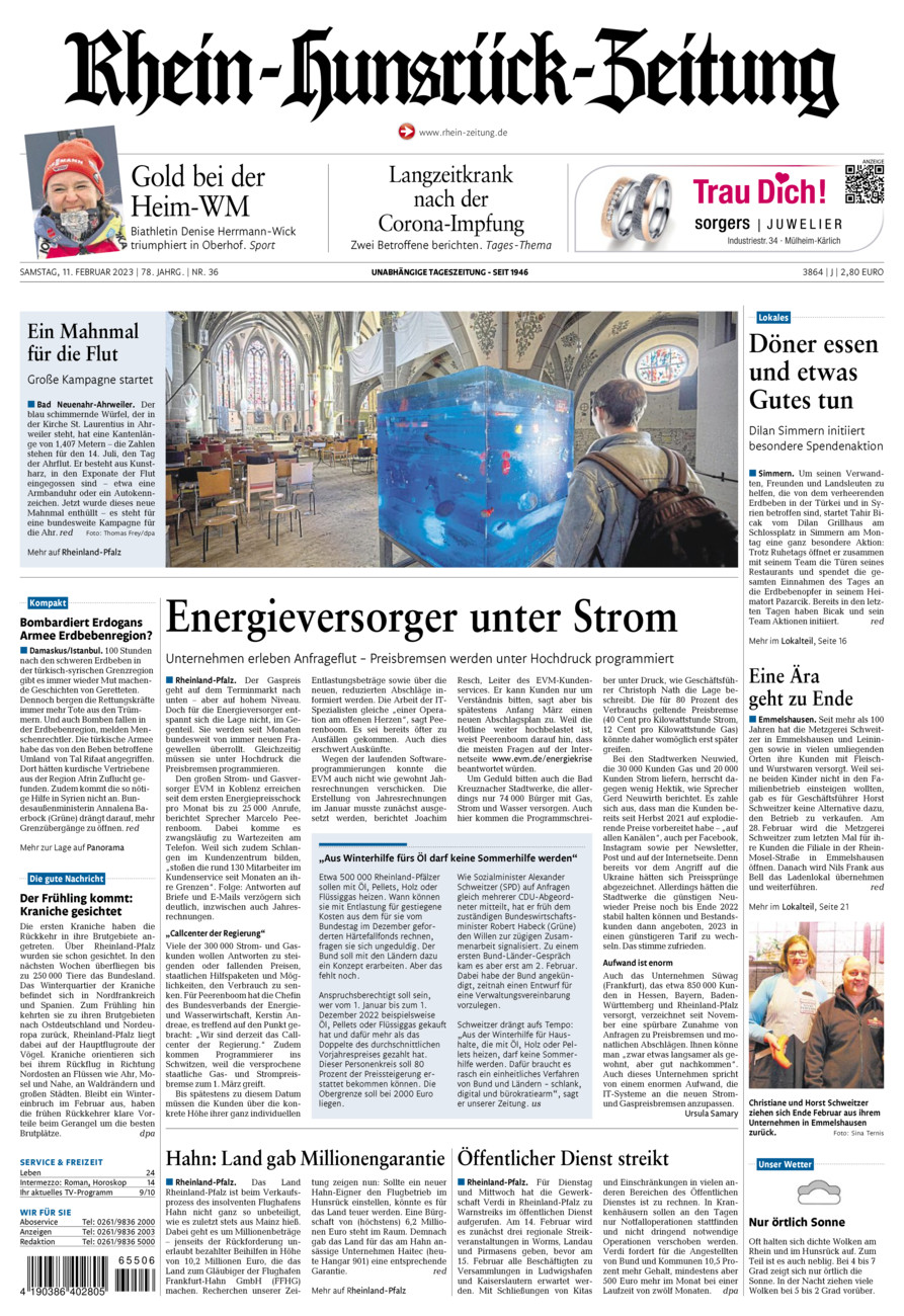 Rhein-Hunsrück-Zeitung vom Samstag, 11.02.2023