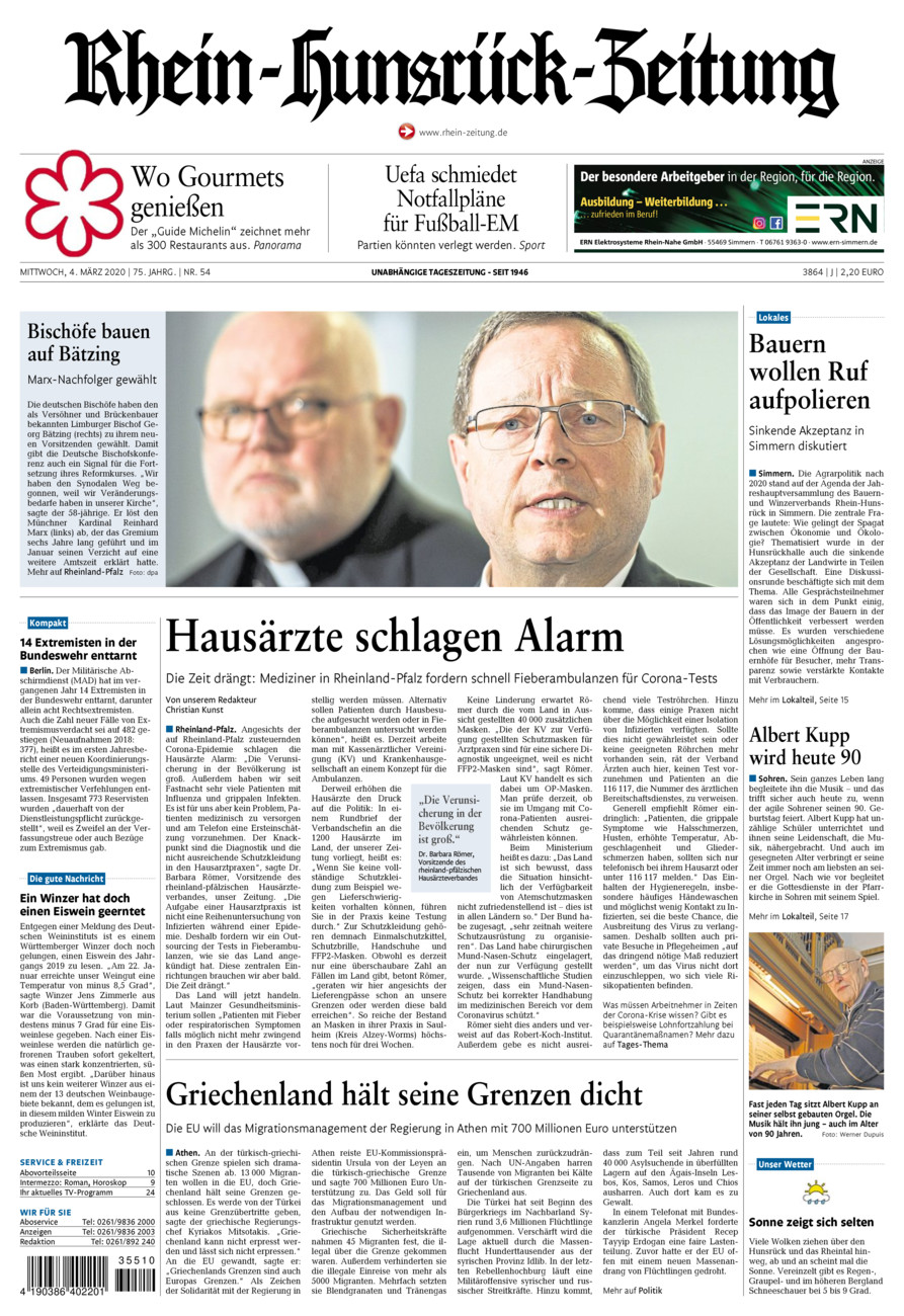 Rhein-Hunsrück-Zeitung vom Mittwoch, 04.03.2020