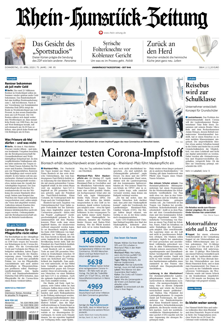 Rhein-Hunsrück-Zeitung vom Donnerstag, 23.04.2020