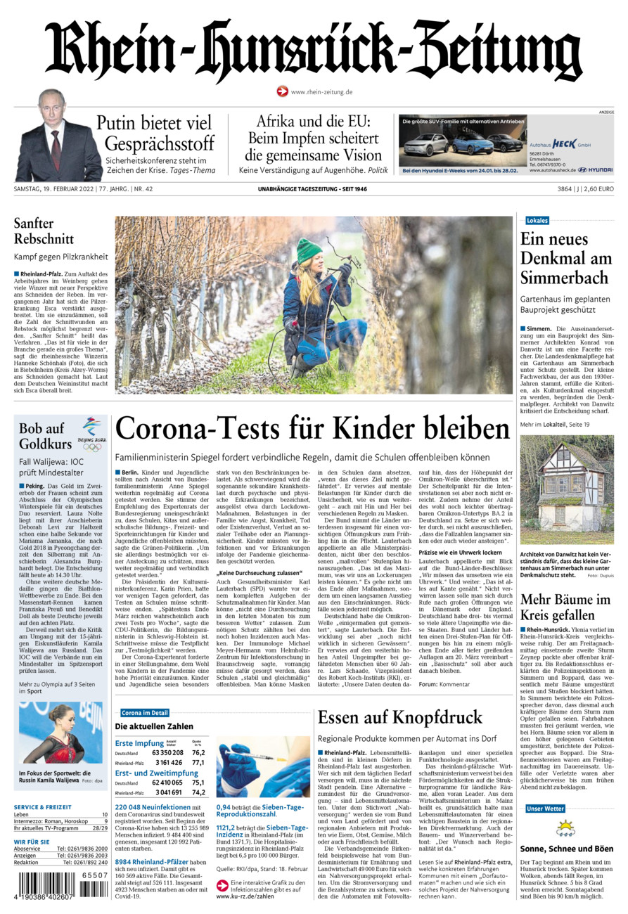 Rhein-Hunsrück-Zeitung vom Samstag, 19.02.2022