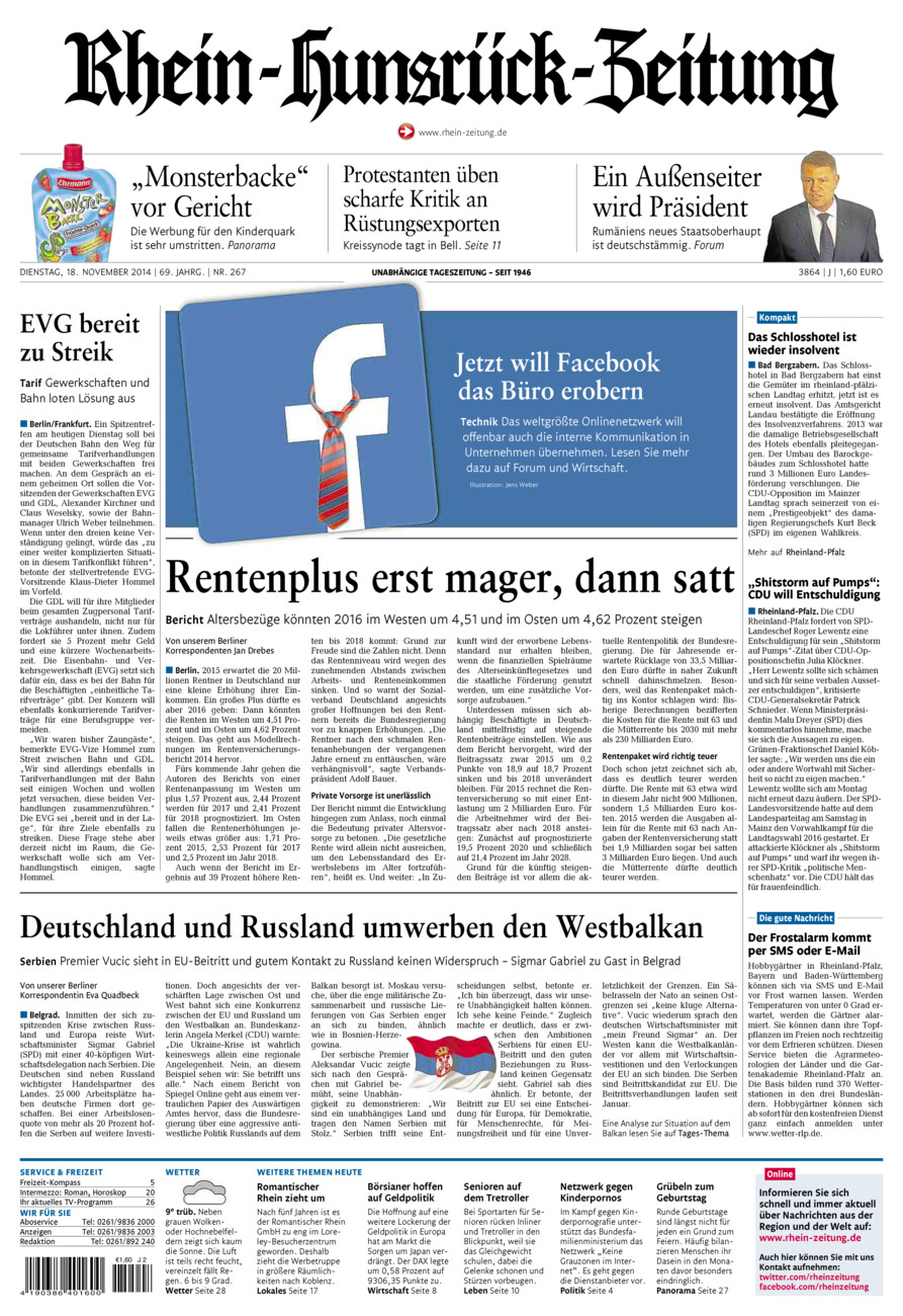 Rhein-Hunsrück-Zeitung vom Dienstag, 18.11.2014