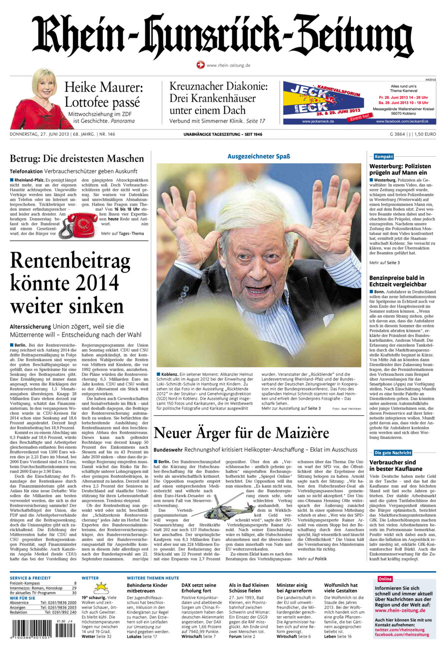Rhein-Hunsrück-Zeitung vom Donnerstag, 27.06.2013