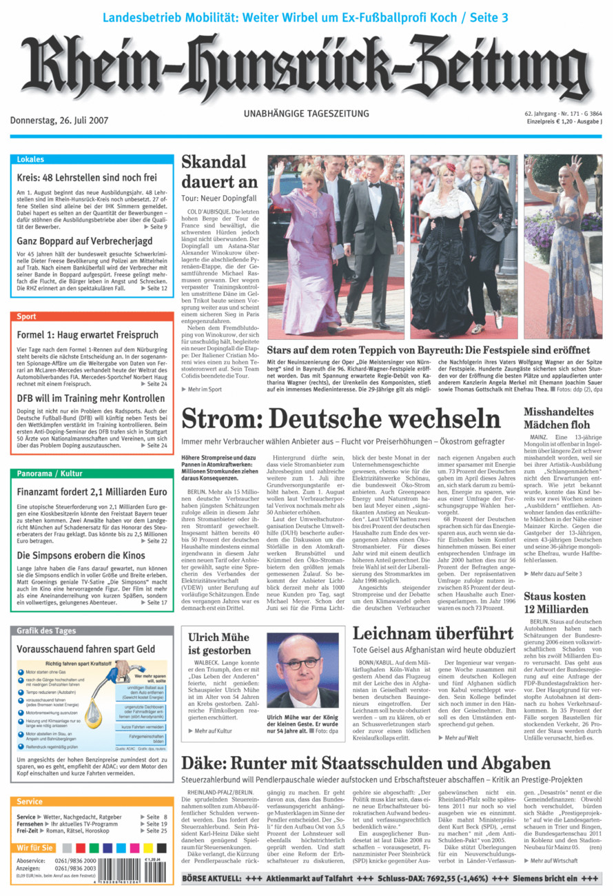 Rhein-Hunsrück-Zeitung vom Donnerstag, 26.07.2007