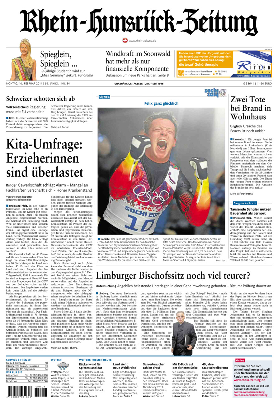 Rhein-Hunsrück-Zeitung vom Montag, 10.02.2014