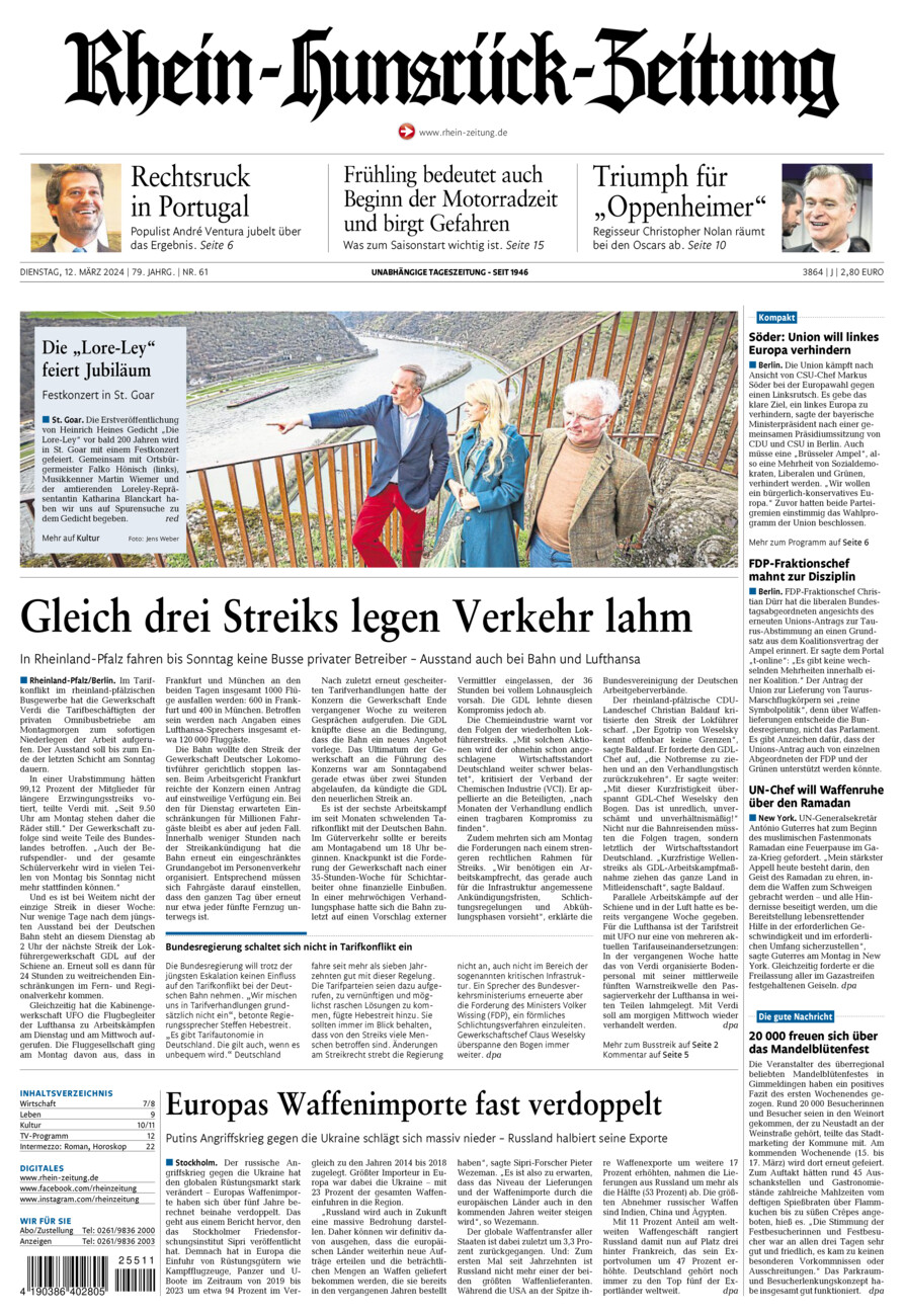 Rhein-Hunsrück-Zeitung vom Dienstag, 12.03.2024