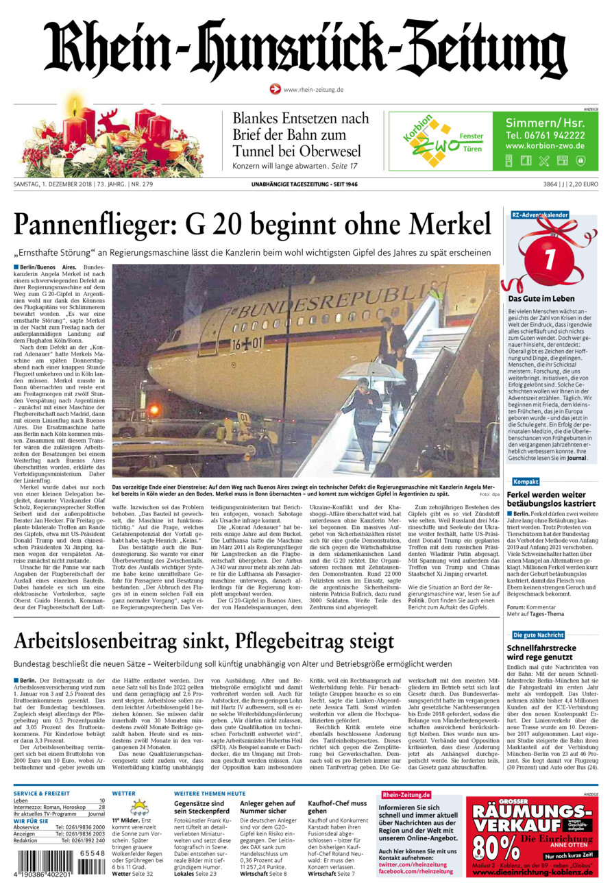 Rhein-Hunsrück-Zeitung vom Samstag, 01.12.2018