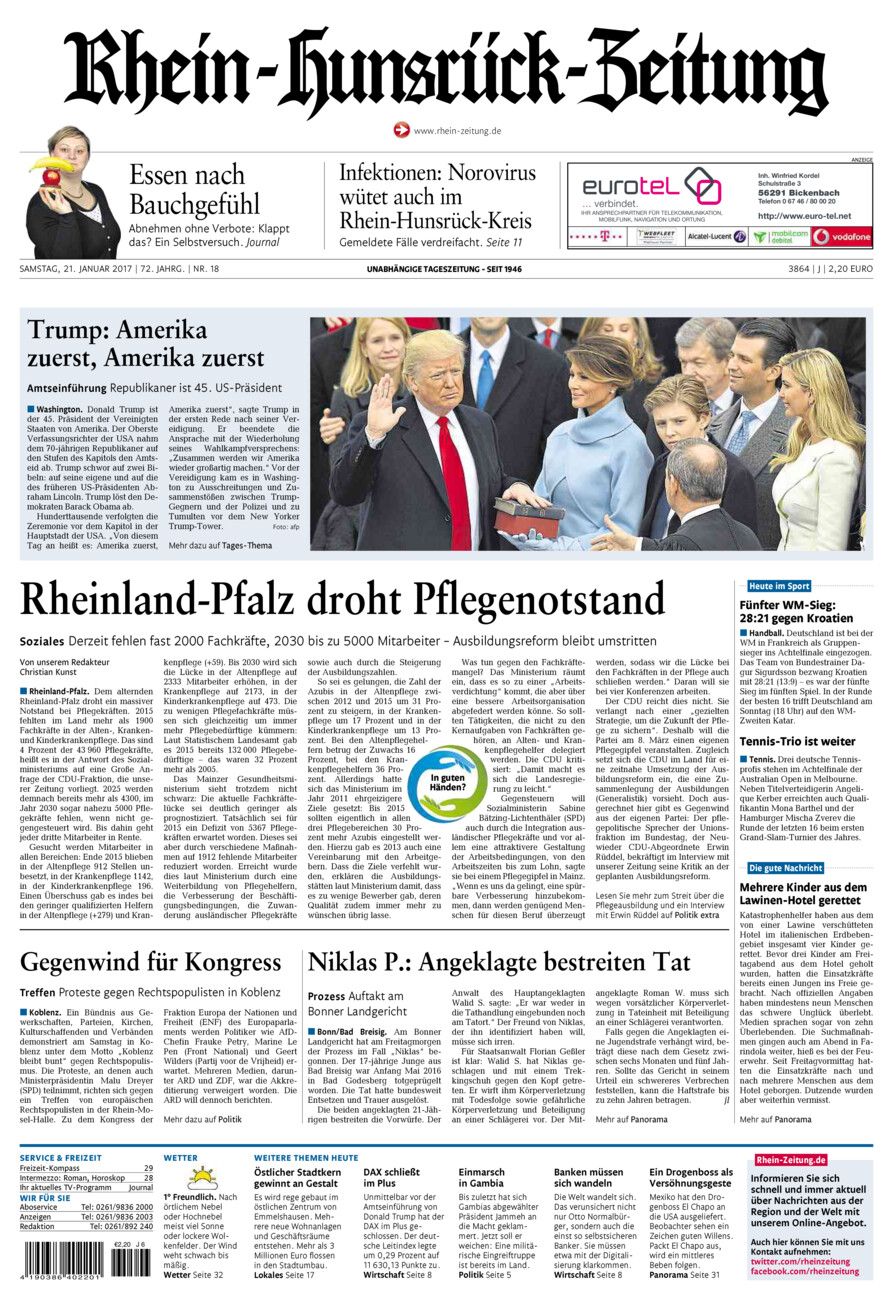 Rhein-Hunsrück-Zeitung vom Samstag, 21.01.2017