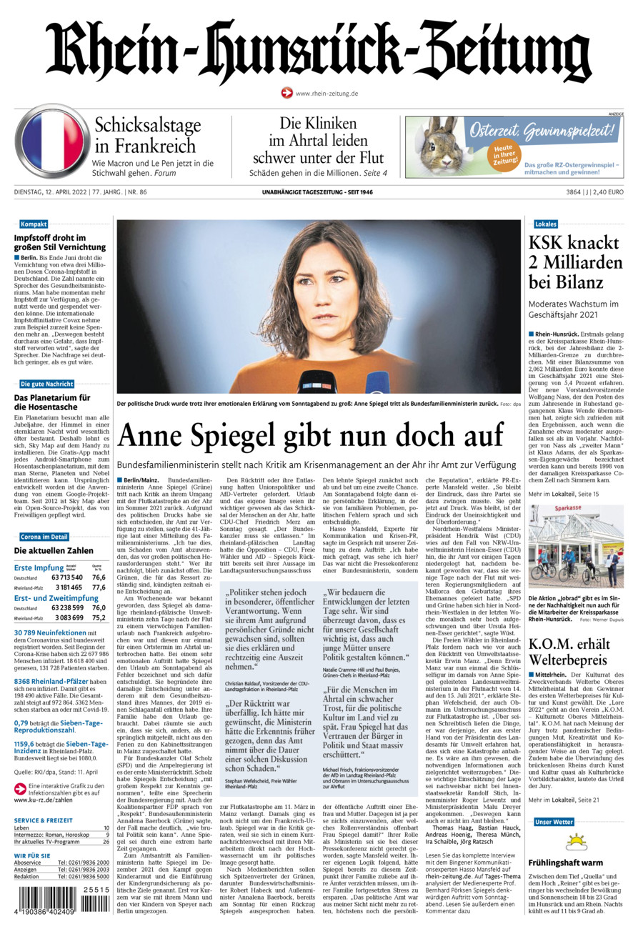 Rhein-Hunsrück-Zeitung vom Dienstag, 12.04.2022
