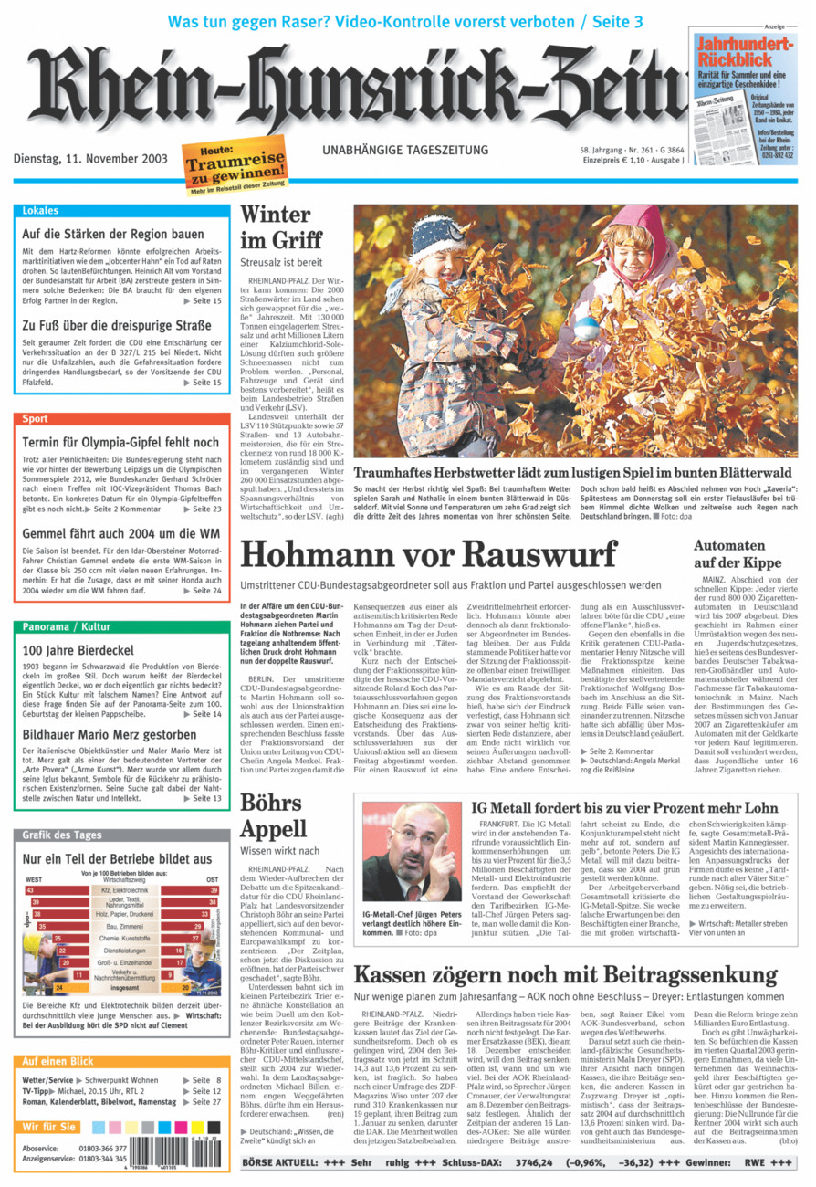 Rhein-Hunsrück-Zeitung vom Dienstag, 11.11.2003