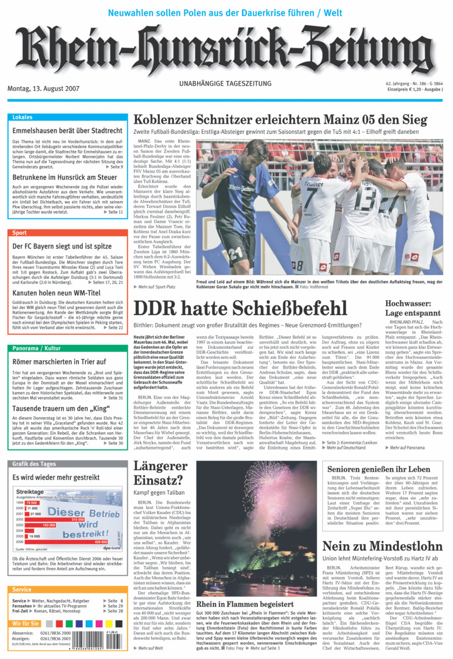 Rhein-Hunsrück-Zeitung vom Montag, 13.08.2007