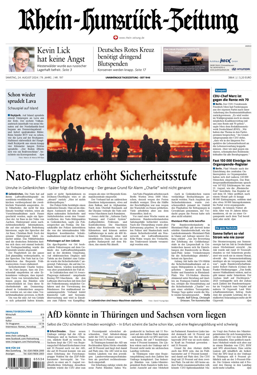 Rhein-Hunsrück-Zeitung vom Samstag, 24.08.2024