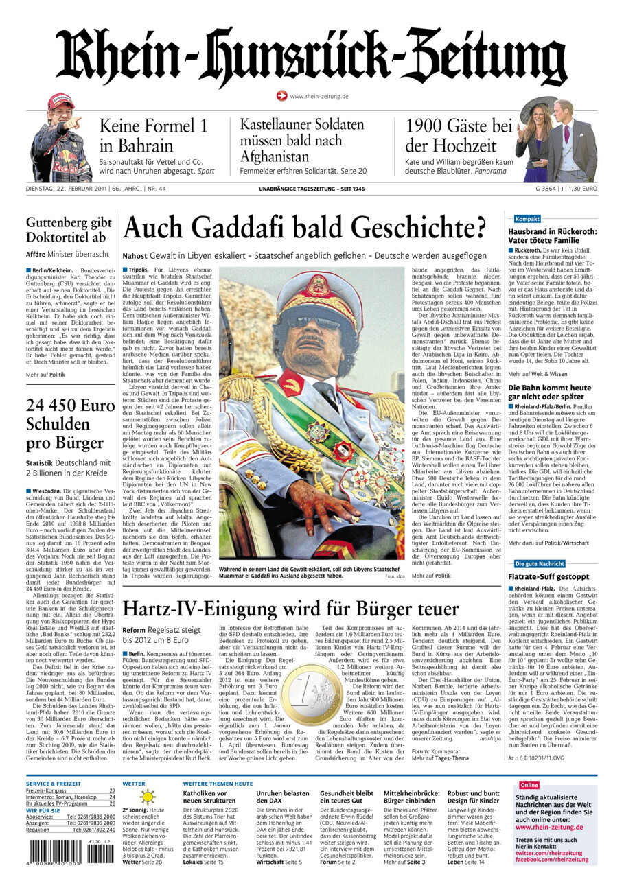 Rhein-Hunsrück-Zeitung vom Dienstag, 22.02.2011
