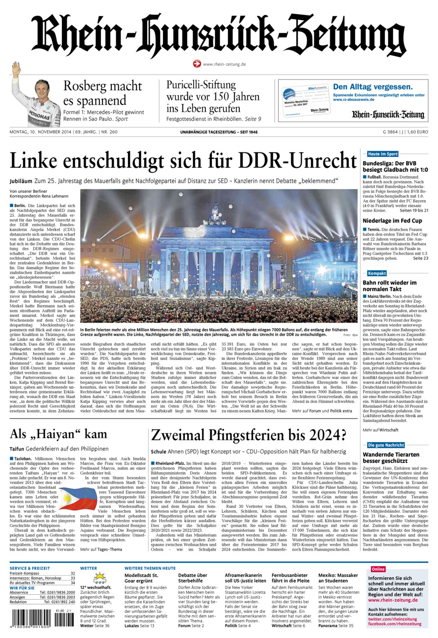 Rhein-Hunsrück-Zeitung vom Montag, 10.11.2014