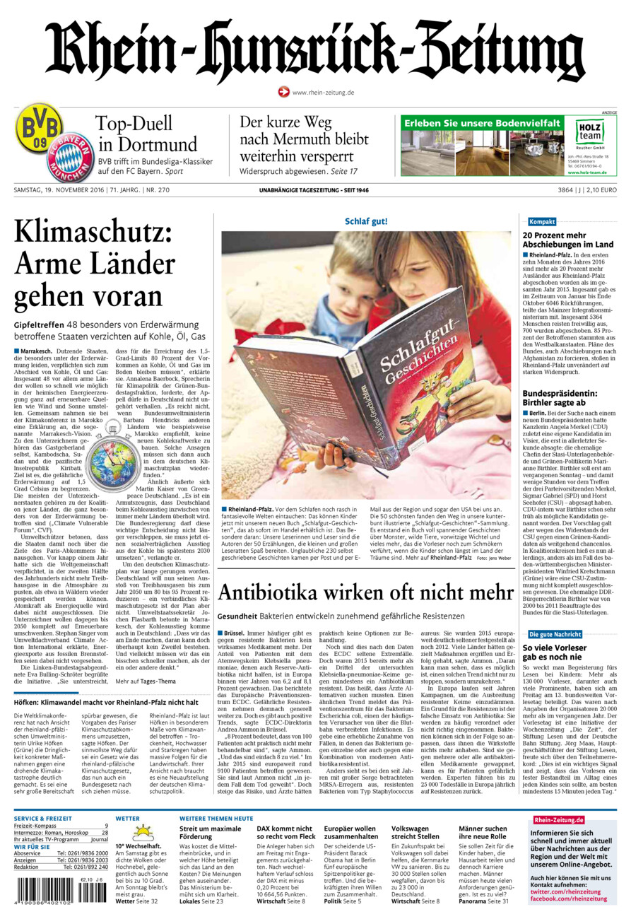 Rhein-Hunsrück-Zeitung vom Samstag, 19.11.2016