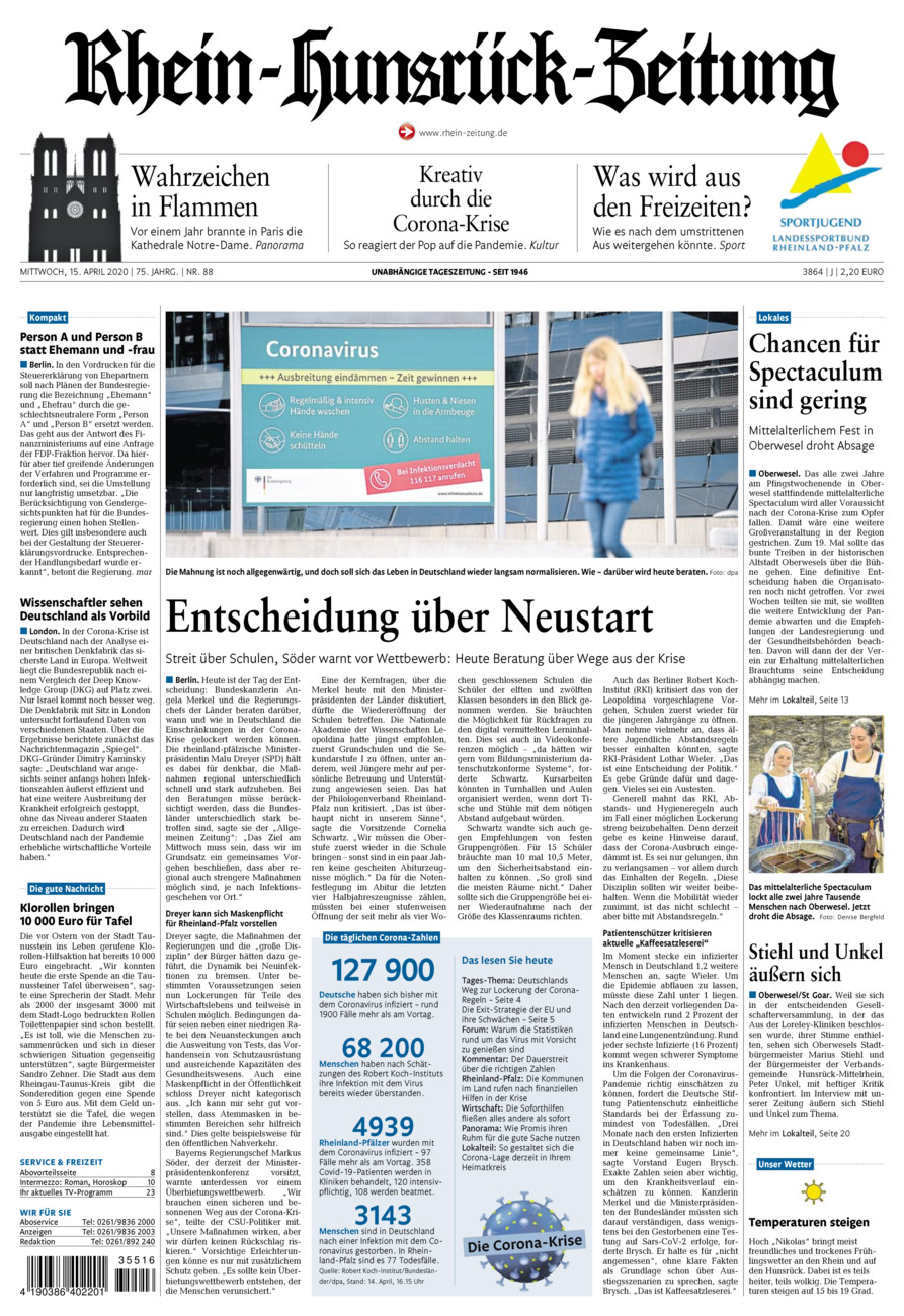Rhein-Hunsrück-Zeitung vom Mittwoch, 15.04.2020