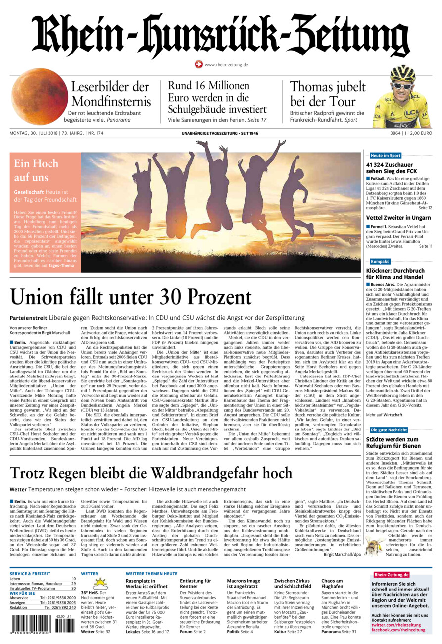 Rhein-Hunsrück-Zeitung vom Montag, 30.07.2018