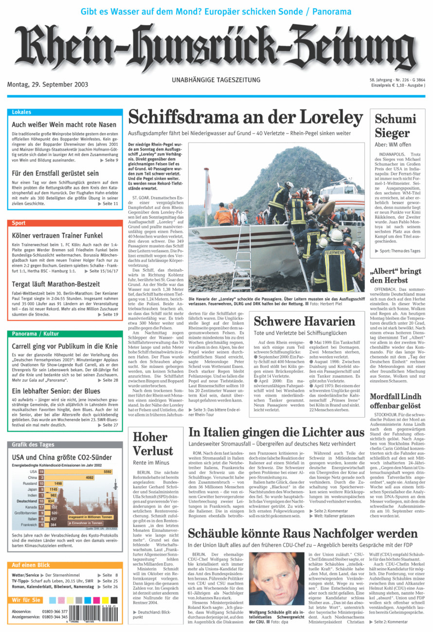 Rhein-Hunsrück-Zeitung vom Montag, 29.09.2003