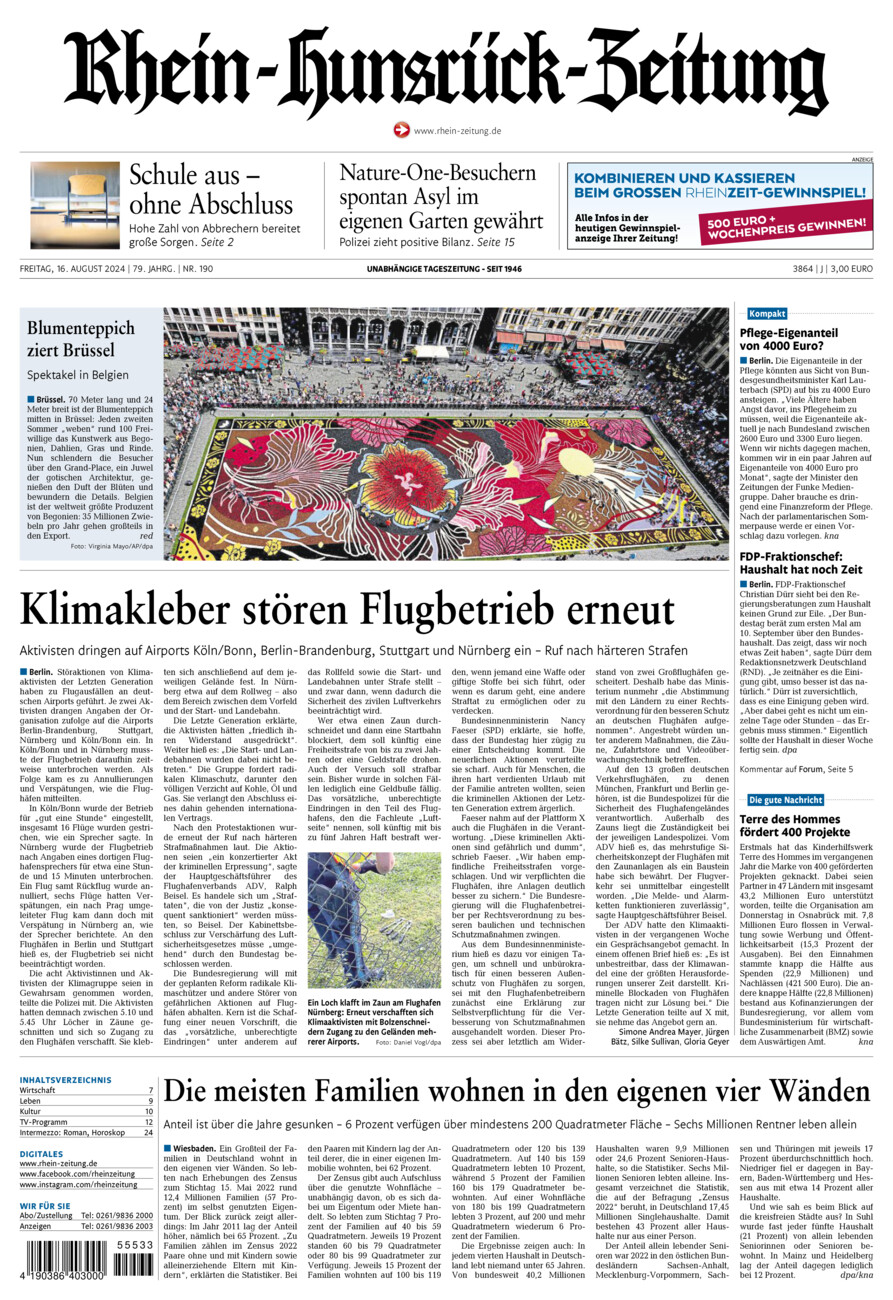 Rhein-Hunsrück-Zeitung vom Freitag, 16.08.2024