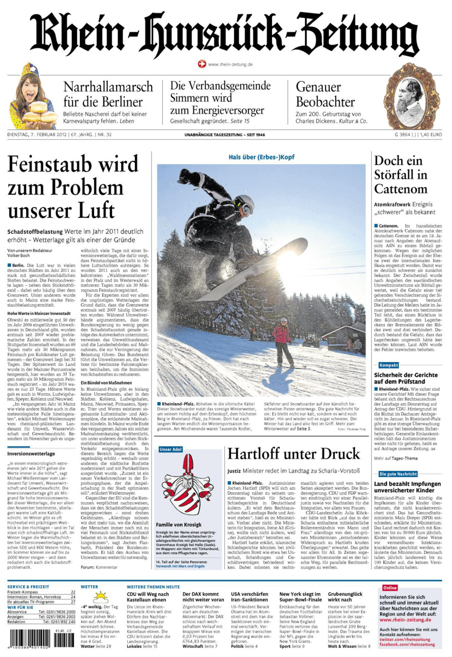 Rhein-Hunsrück-Zeitung vom Dienstag, 07.02.2012