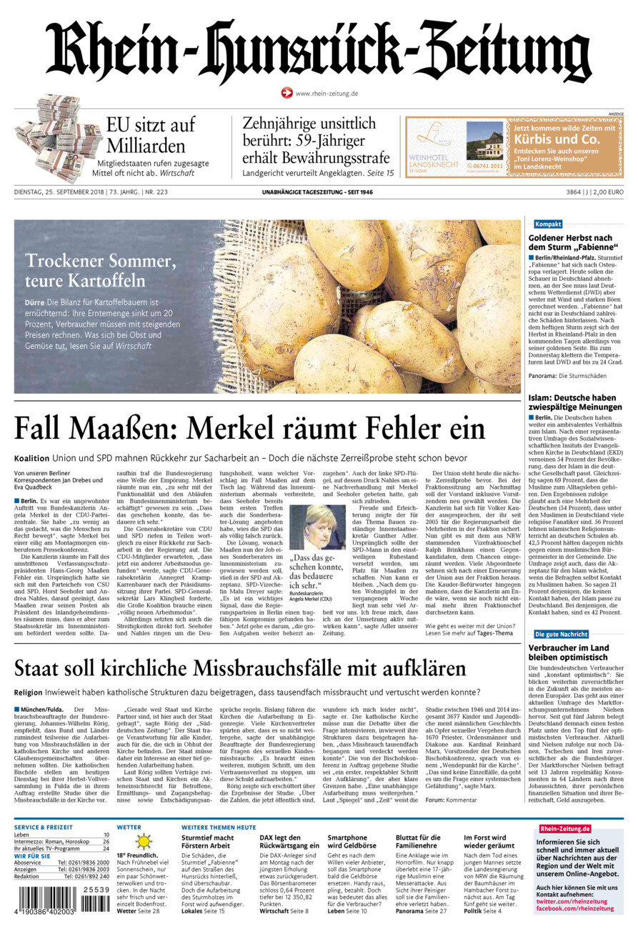 Rhein-Hunsrück-Zeitung vom Dienstag, 25.09.2018