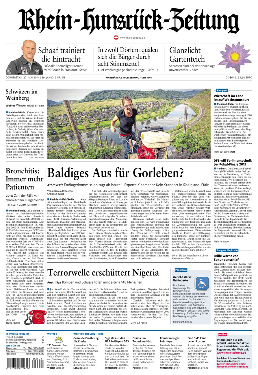 Rhein-Hunsrück-Zeitung vom Donnerstag, 22.05.2014