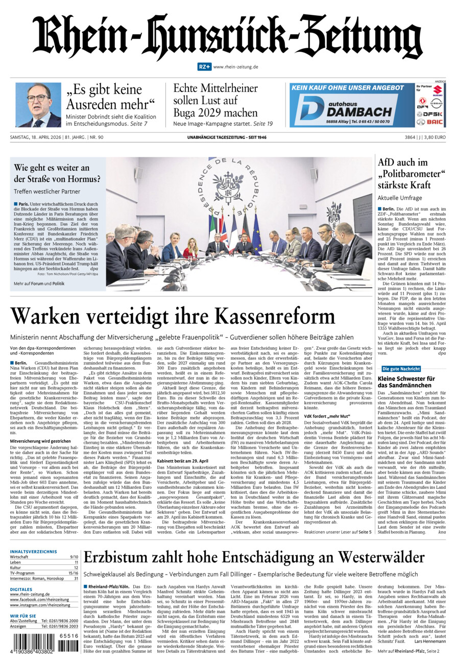 Rhein-Hunsrück-Zeitung vom Samstag, 18.04.2026