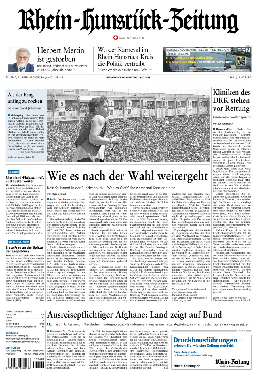 Rhein-Hunsrück-Zeitung vom Samstag, 22.02.2025