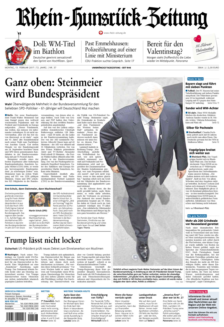 Rhein-Hunsrück-Zeitung vom Montag, 13.02.2017