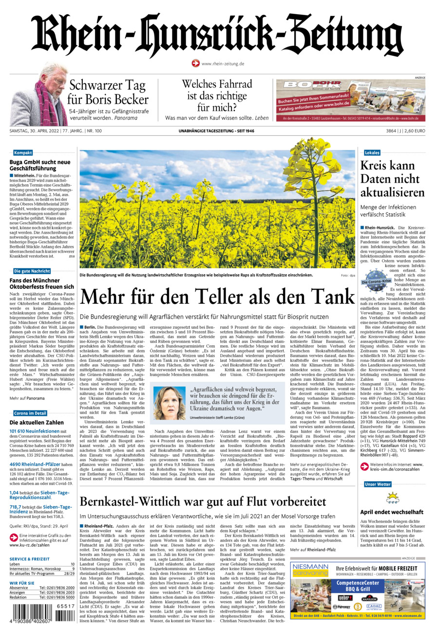 Rhein-Hunsrück-Zeitung vom Samstag, 30.04.2022