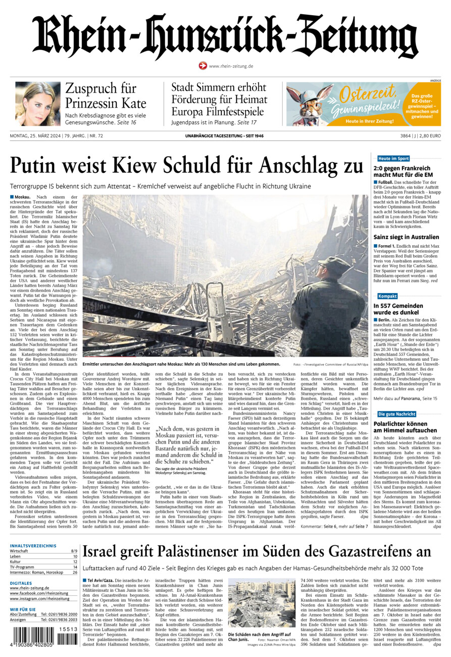 Rhein-Hunsrück-Zeitung vom Montag, 25.03.2024
