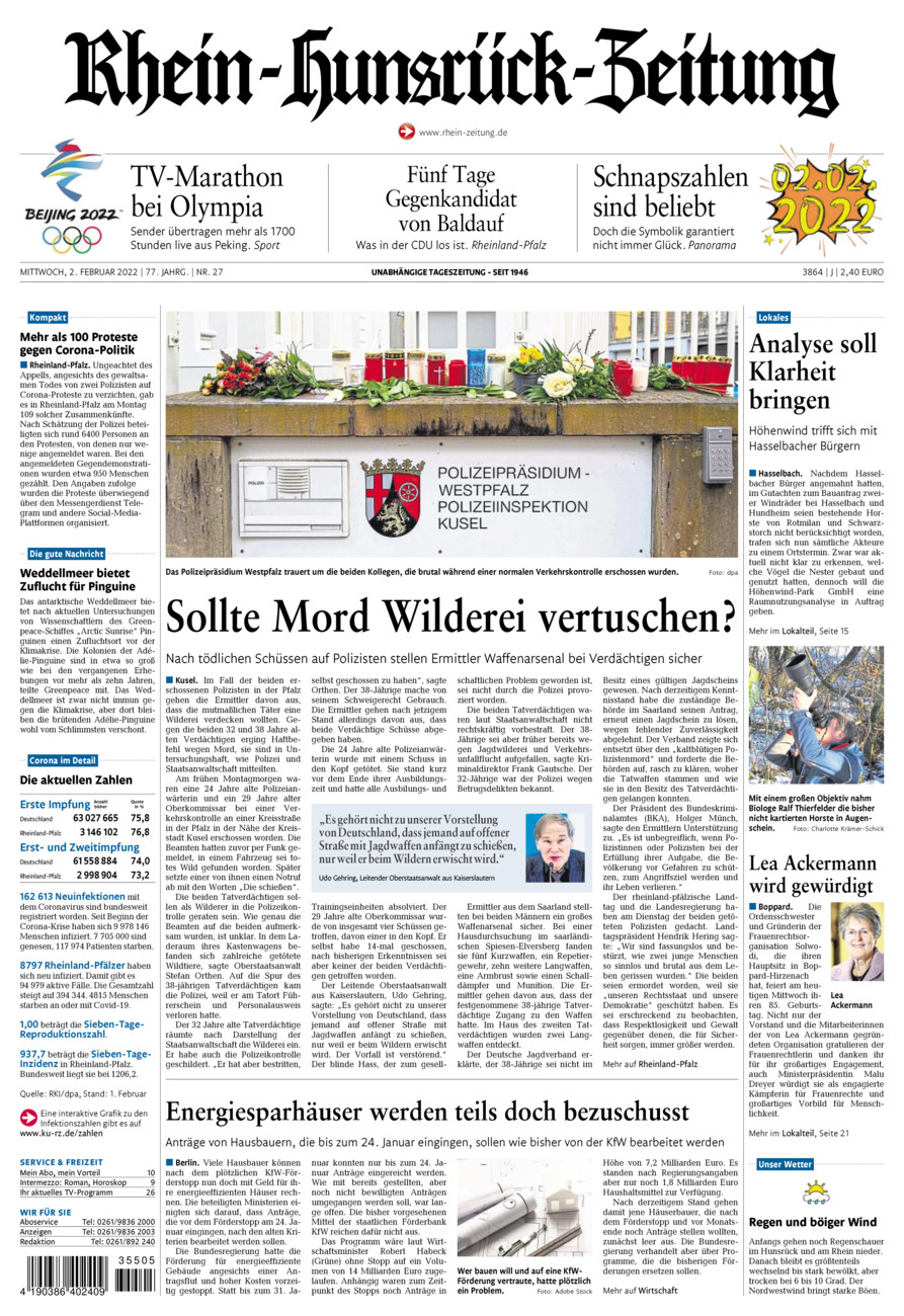 Rhein-Hunsrück-Zeitung vom Mittwoch, 02.02.2022