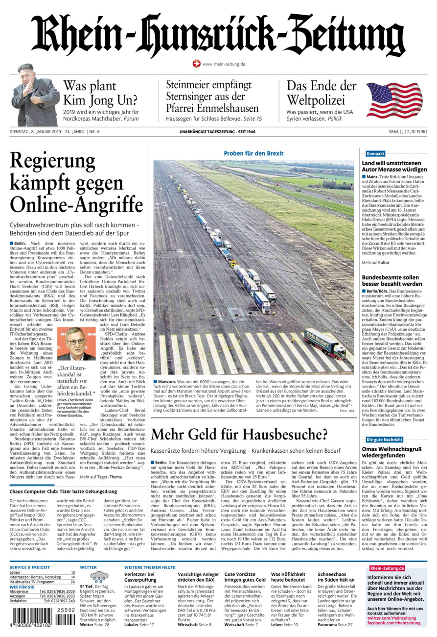 Rhein-Hunsrück-Zeitung vom Dienstag, 08.01.2019