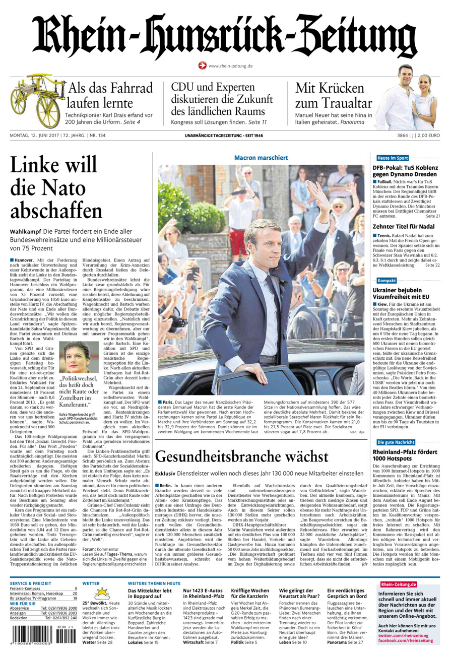 Rhein-Hunsrück-Zeitung vom Montag, 12.06.2017
