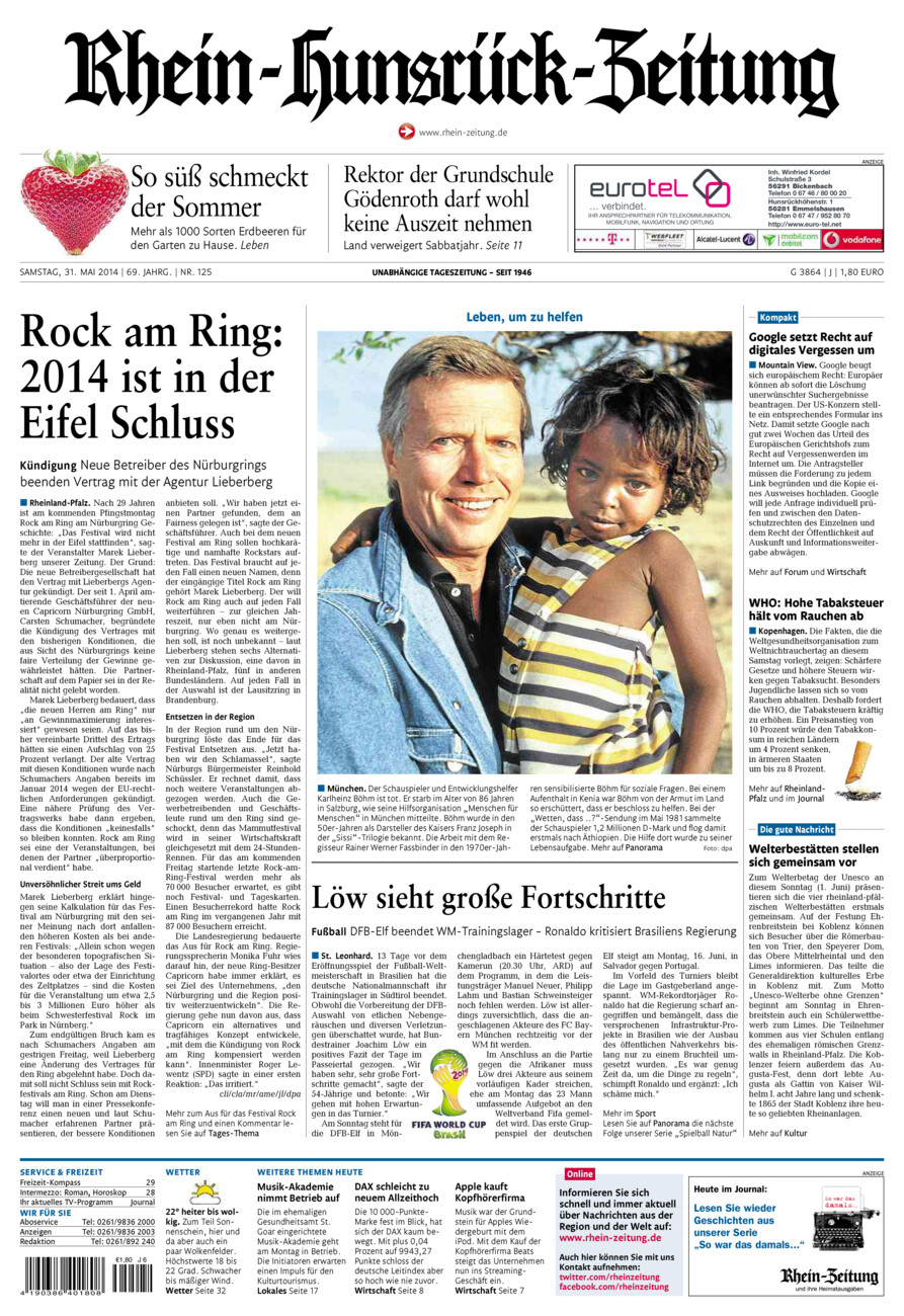 Rhein-Hunsrück-Zeitung vom Samstag, 31.05.2014