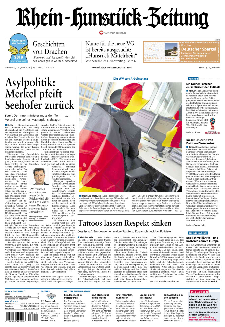 Rhein-Hunsrück-Zeitung vom Dienstag, 12.06.2018