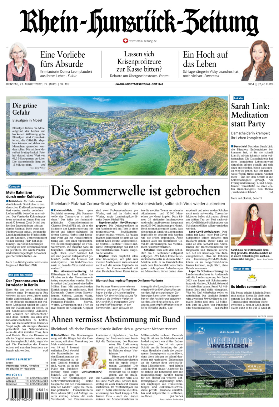 Rhein-Hunsrück-Zeitung vom Dienstag, 23.08.2022