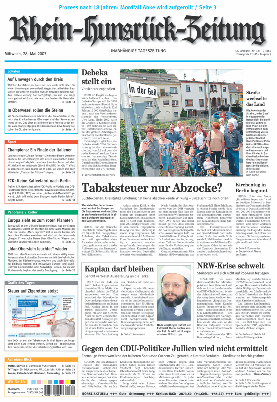 Rhein-Hunsrück-Zeitung vom Mittwoch, 28.05.2003